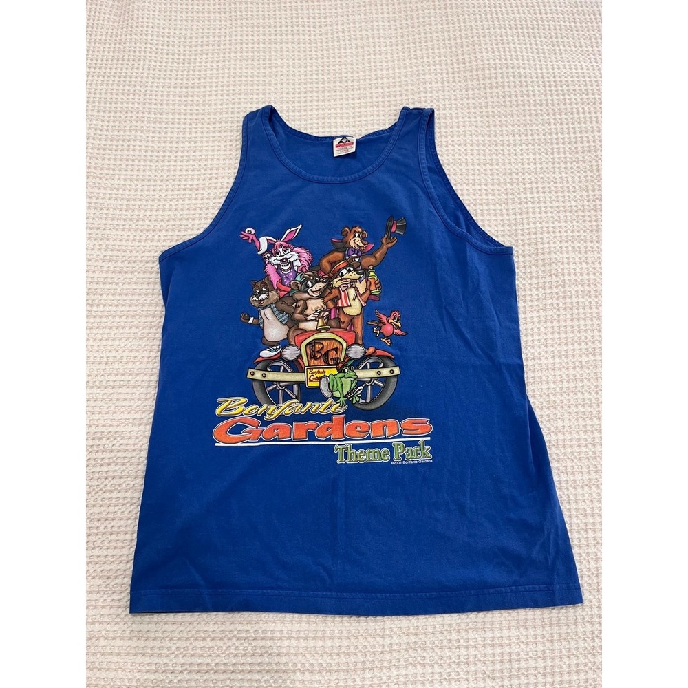 Vintage Bonfante Gardens Theme Park Tank Top Shirt Large Cotton Embroidered 2001